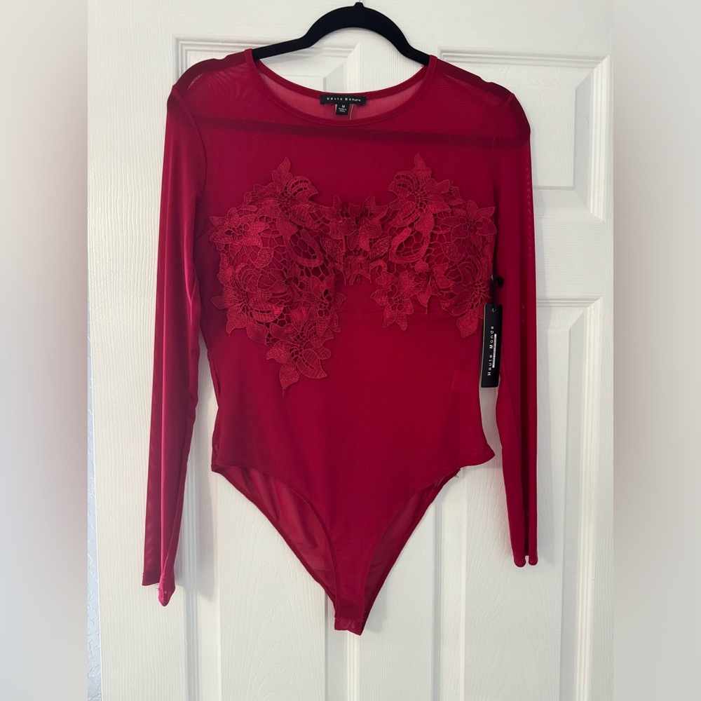 Haute Monde Sheer Red Bodysuit